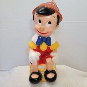 Vtg Play Pal Plastics Walt Disney Pinocchio Hard Plastic Bank *Missing Plug*